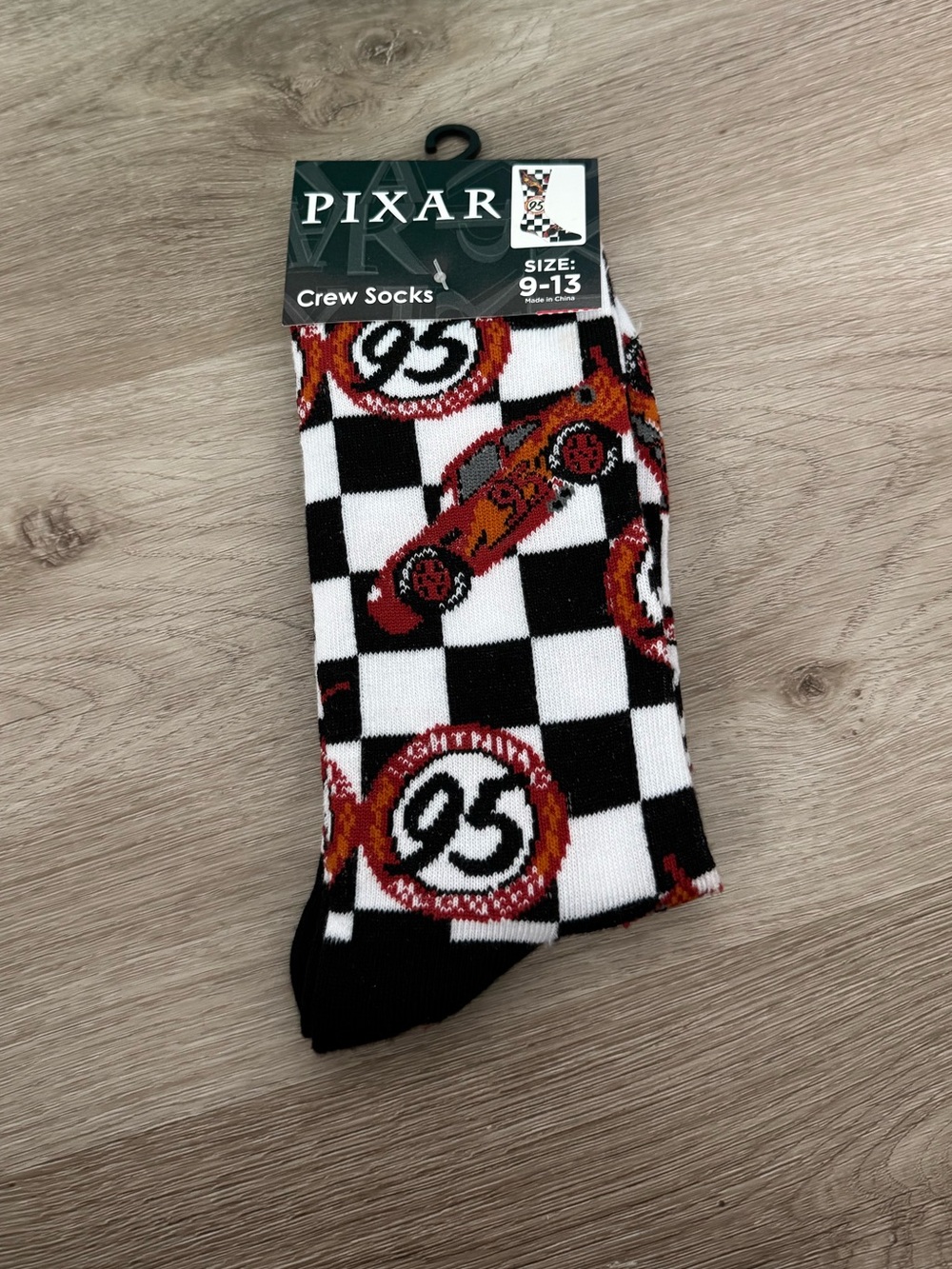 Lightning McQueen Checkered Crew Socks - Black & White with Red Accents
